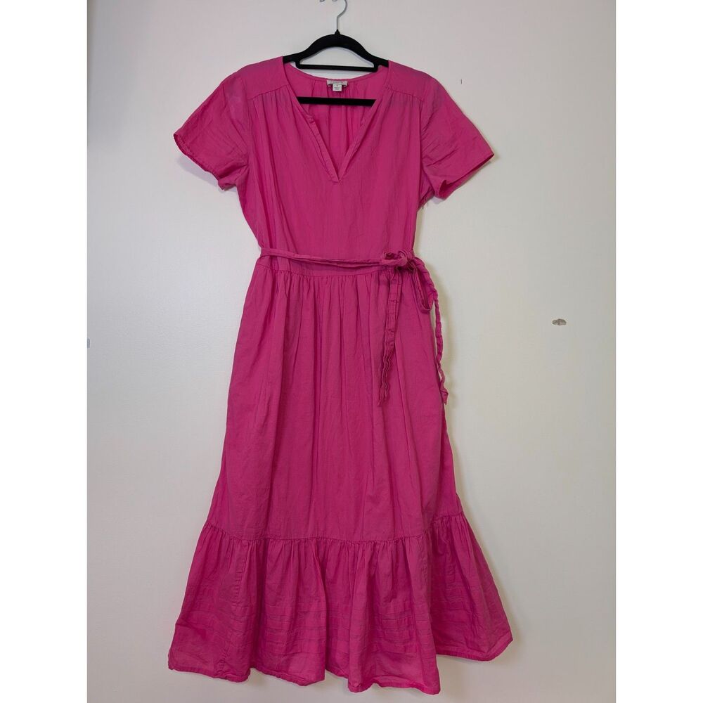 J.Crew Pink Cotton Tie-Waist Tiered Midi Dress Size 4 Preppy Cottagecore - Picture 3 of 11